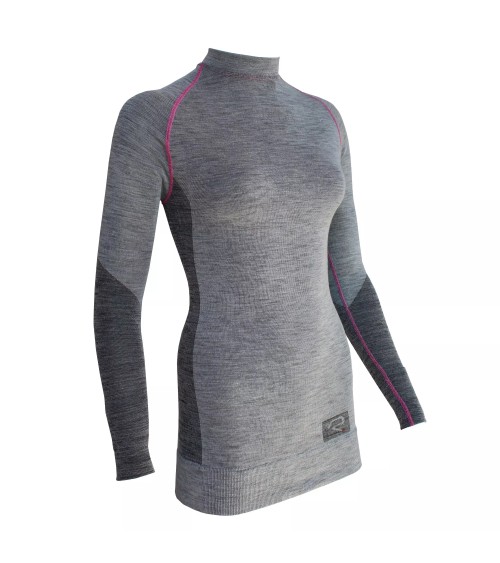 T-SHIRT DONNA LANA MANICA LUNGA WOOLTECH Silver Pink