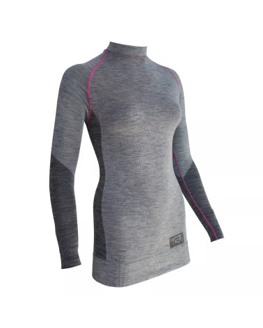 T-SHIRT DONNA LANA MANICA LUNGA WOOLTECH Silver Pink