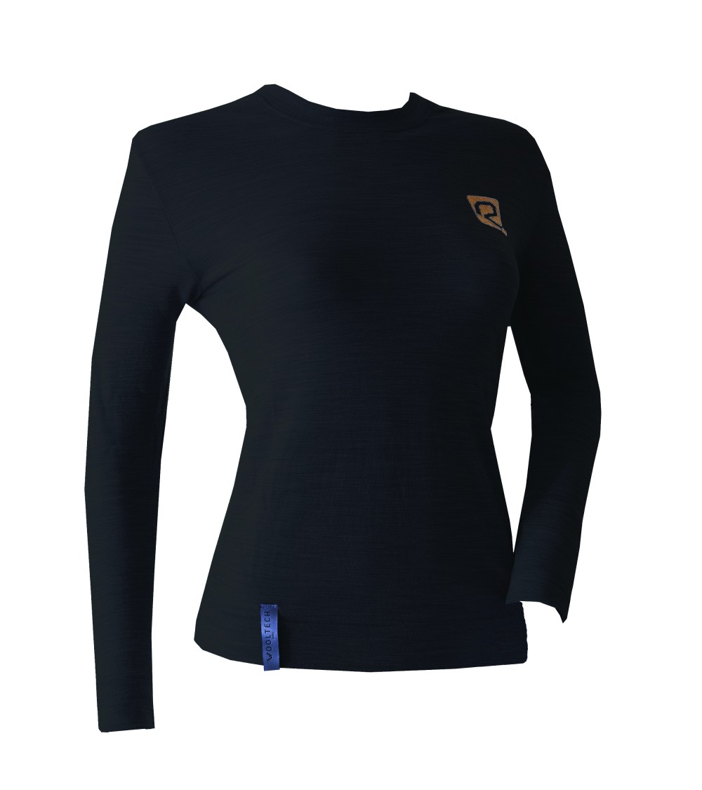 MAGLIA MANICA LUNGA DONNA LANA WOOLTECH Nero Dry